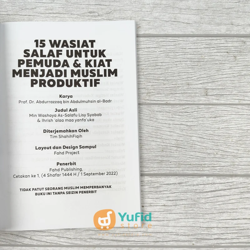 BUKU 15 WASIAT SALAF UNTUK PEMUDA DAN KIAT MENJADI MUSLIM PRODUKTIF (FAHD PUBLISHING) - Image 3