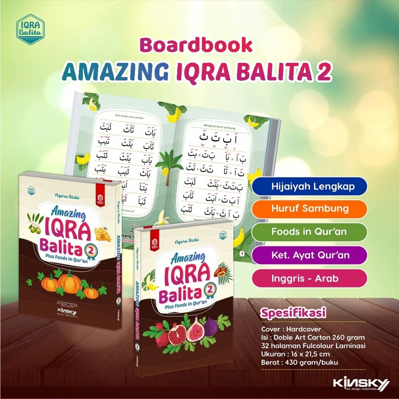 BUKU BOARD BOOK AMAZING IQRA BALITA 2 PLUS FOODS IN QUR'AN (KINSKY) - Image 4