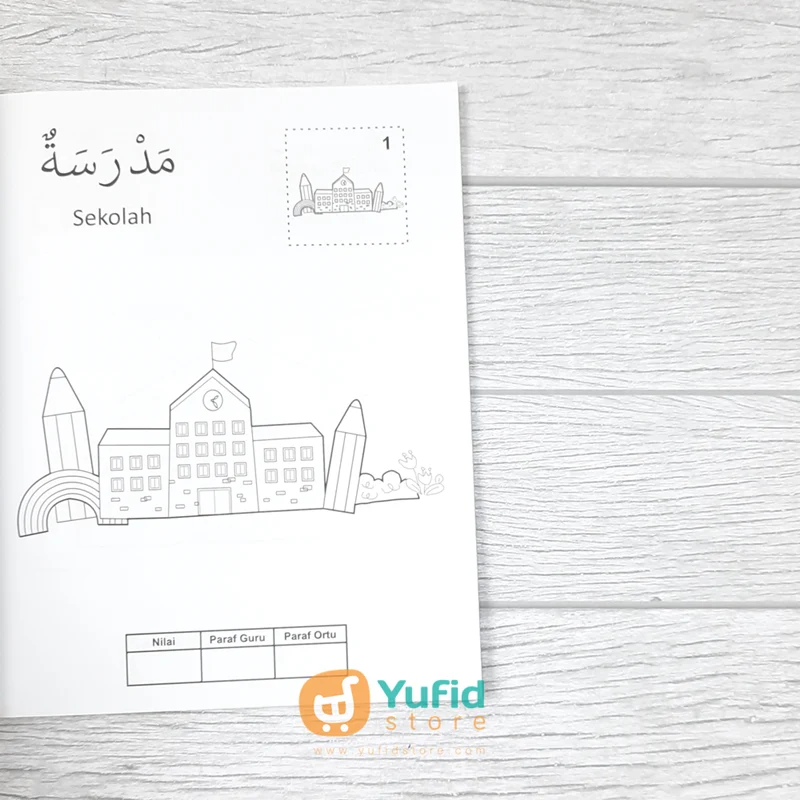 BUKU MAHIR MEWARNAI SAMBIL MENGENAL KOSAKATA BAHASA ARAB SERI NAMA BANGUNAN DAN TEMPAT BAGIAN 1 (DAAR ILMI) - Image 5