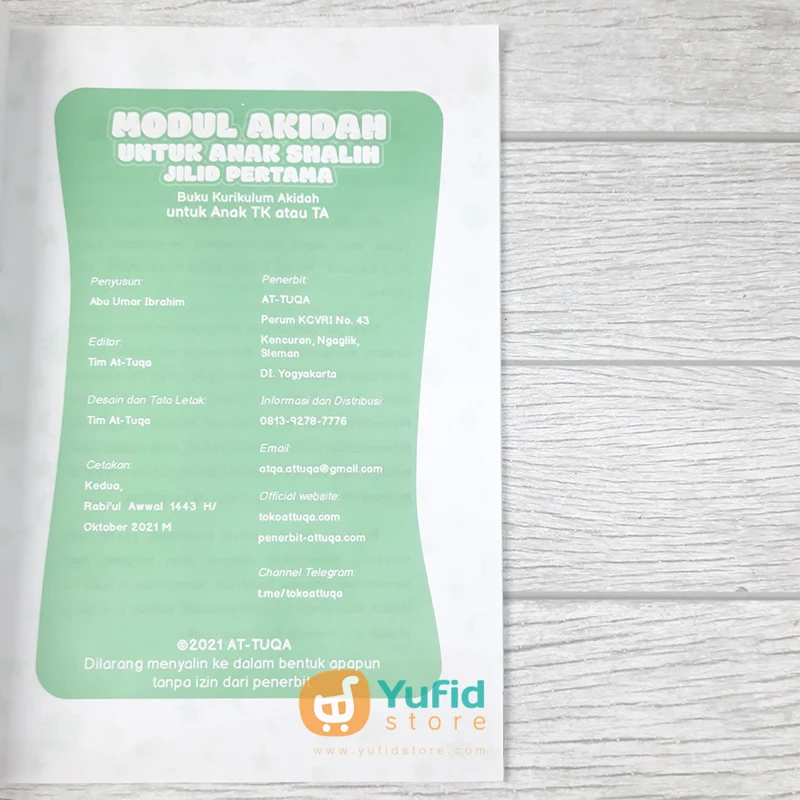 BUKU MODUL AKIDAH UNTUK ANAK SHALIH UNTUK TK/TA JILID 1 (ATTUQA) - Image 3