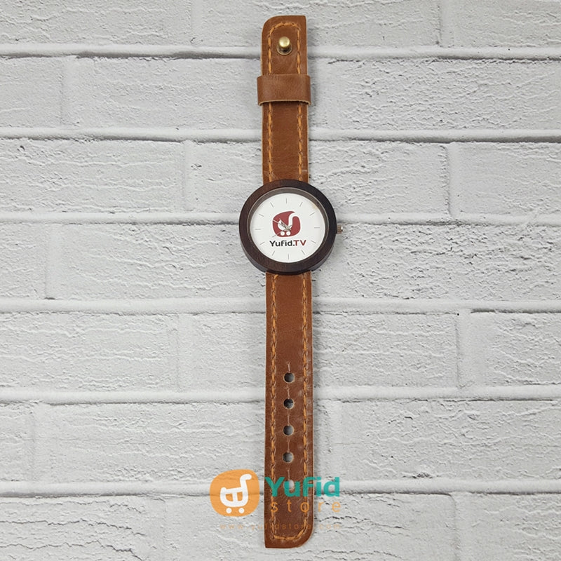 Jam Tangan Yufid.TV Logo Warna Dasar Putih Strap Cokelat Diameter 40 - Image 3