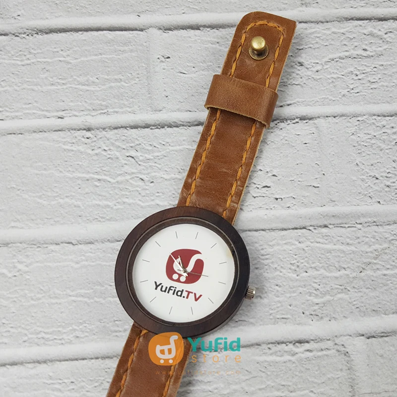Jam Tangan Yufid.TV Logo Warna Dasar Putih Strap Cokelat Diameter 40 - Image 4