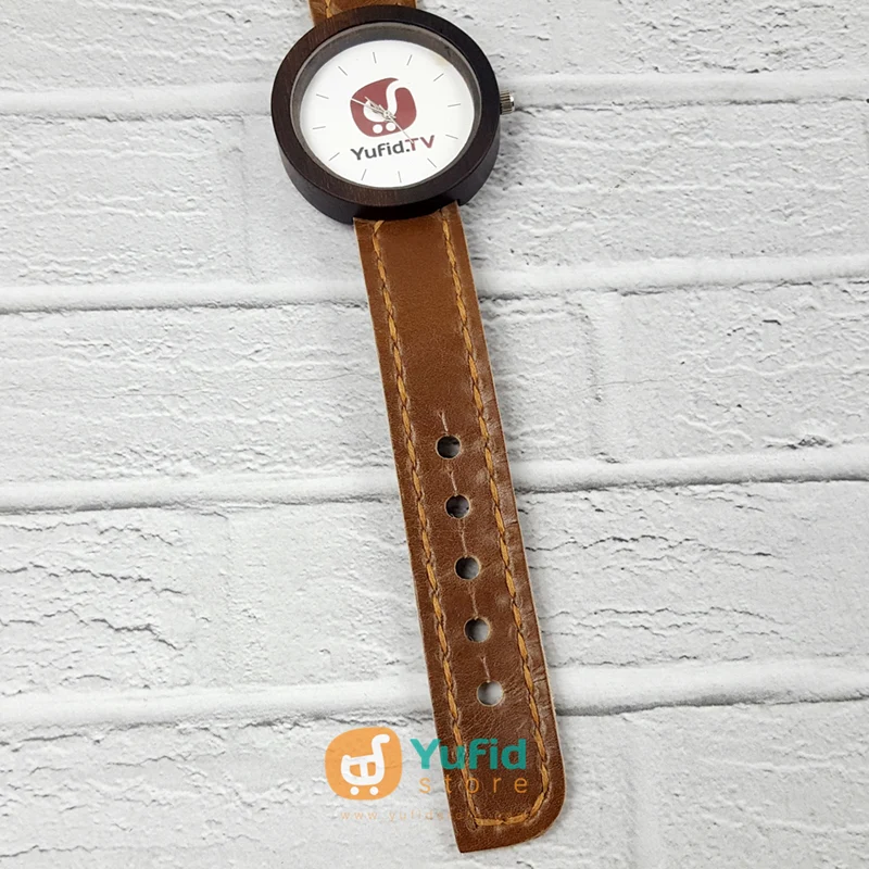 Jam Tangan Yufid.TV Logo Warna Dasar Putih Strap Cokelat Diameter 45 - Image 5