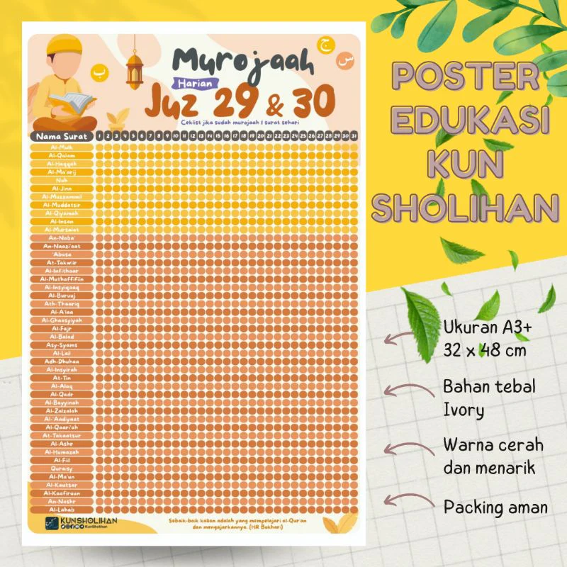 POSTER MUROJAAH HARIAN JUZ 29 DAN 30 (KUN SHOLIHAN)